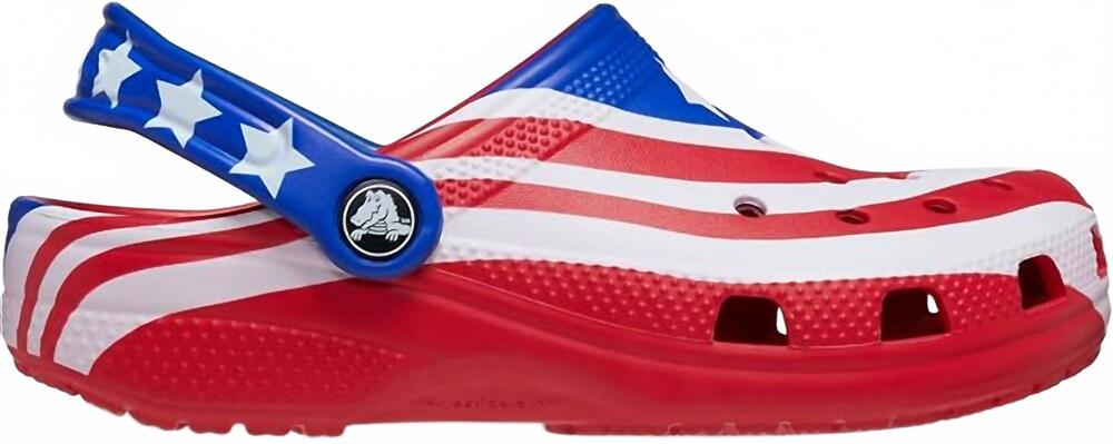 NEW CROCS kid's classic american flag clogs in red multi